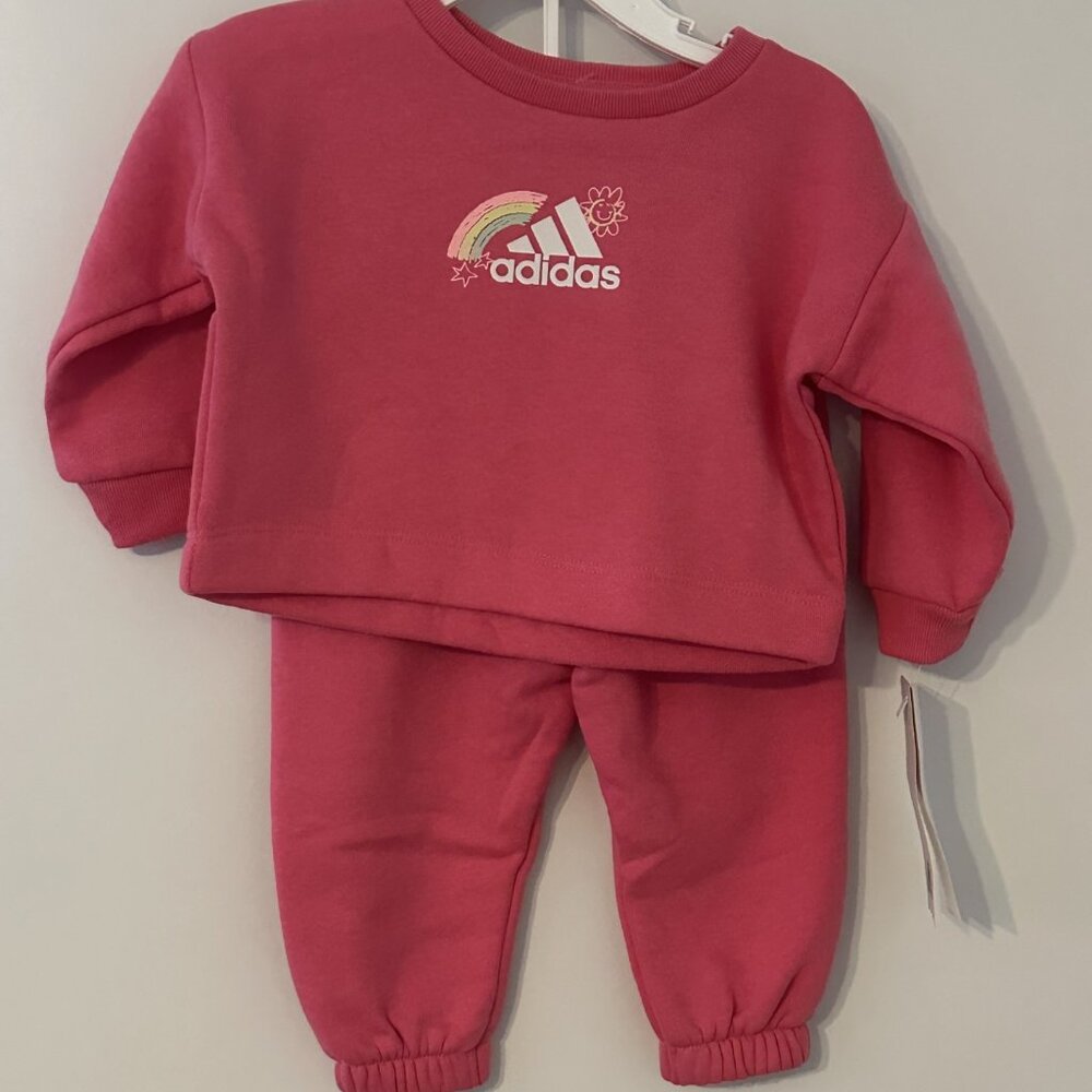 Adidas baby 6 mo. Fleece Crewneck & Jogger Set  Pink